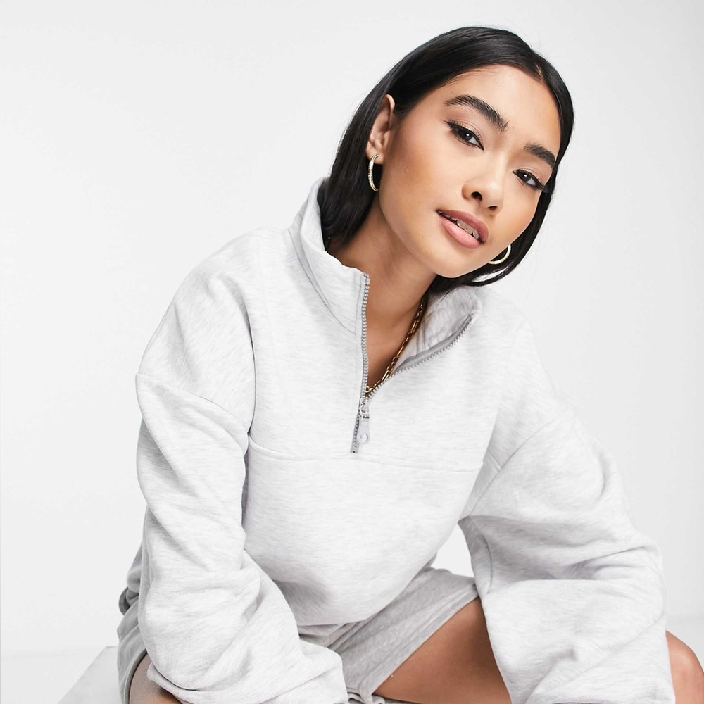 ASOS DESIGN - Gray Heather Oversized Half Zip Sweatshirt